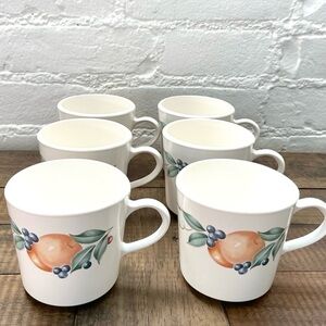 Set of 6 Vintage CorningWare Coffee Cups Abundance Fruit Pattern Lot of Six